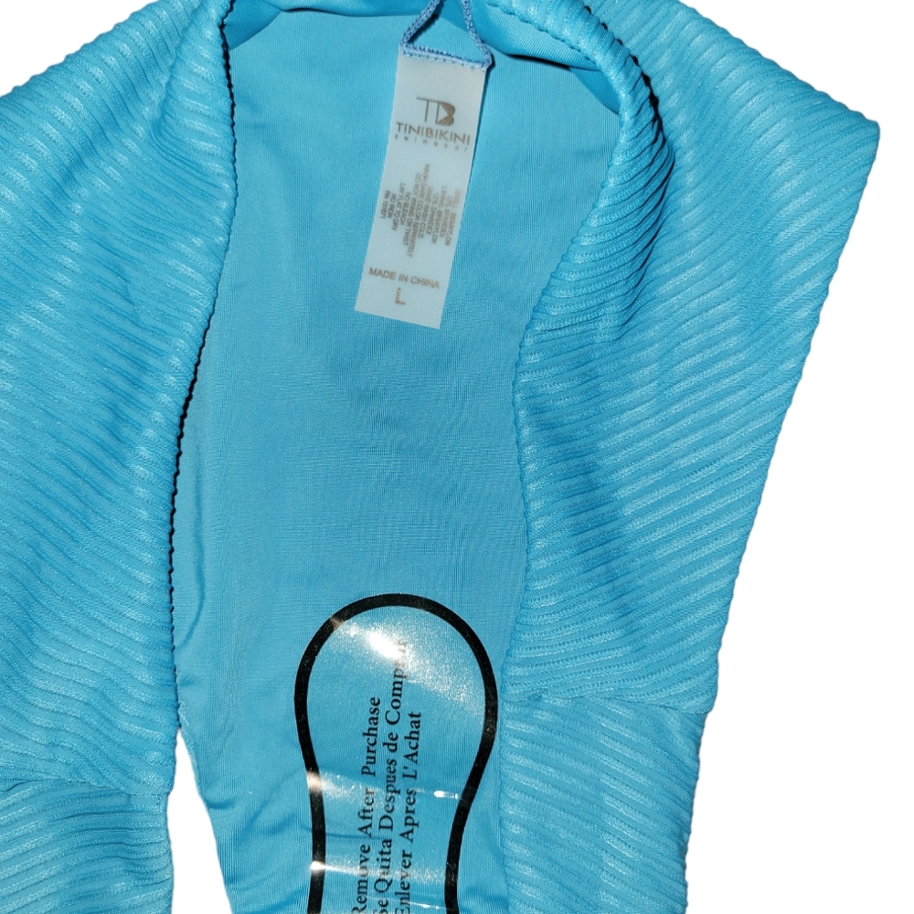 NWT TiniBikini Pagoda Blue Ribbed Underwire Bikini sz L XL *read - Picture 4 of 5